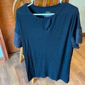 Crazy Train XXL women’s black t shirt, lace crochet sleeve detail